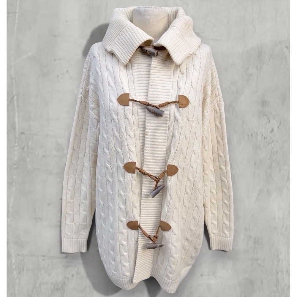 Ralph Lauren Wool Cashmere Cable Knit Ivory Toggle Cardigan Sweater Women's XS/S